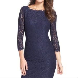 Adrianna Papell Navy Lace Sheath Dress